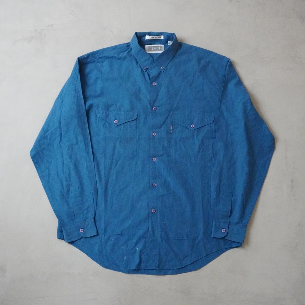Vintage Levis Silver Label Shirt Large Mens Blue Pinstripe Long Sleeve Workwear
